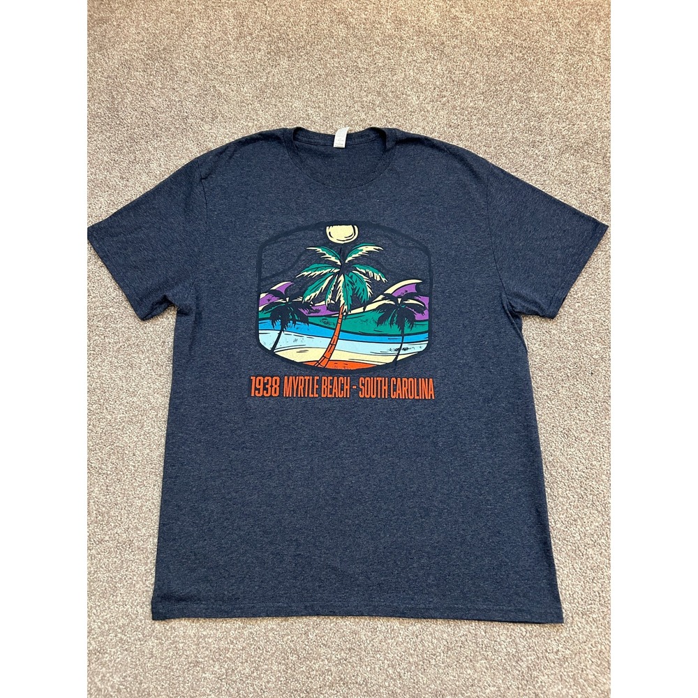 Jerzees Myrtle Beach South Carolina T-Shirt Mens Large Navy Blue Excellent 1938